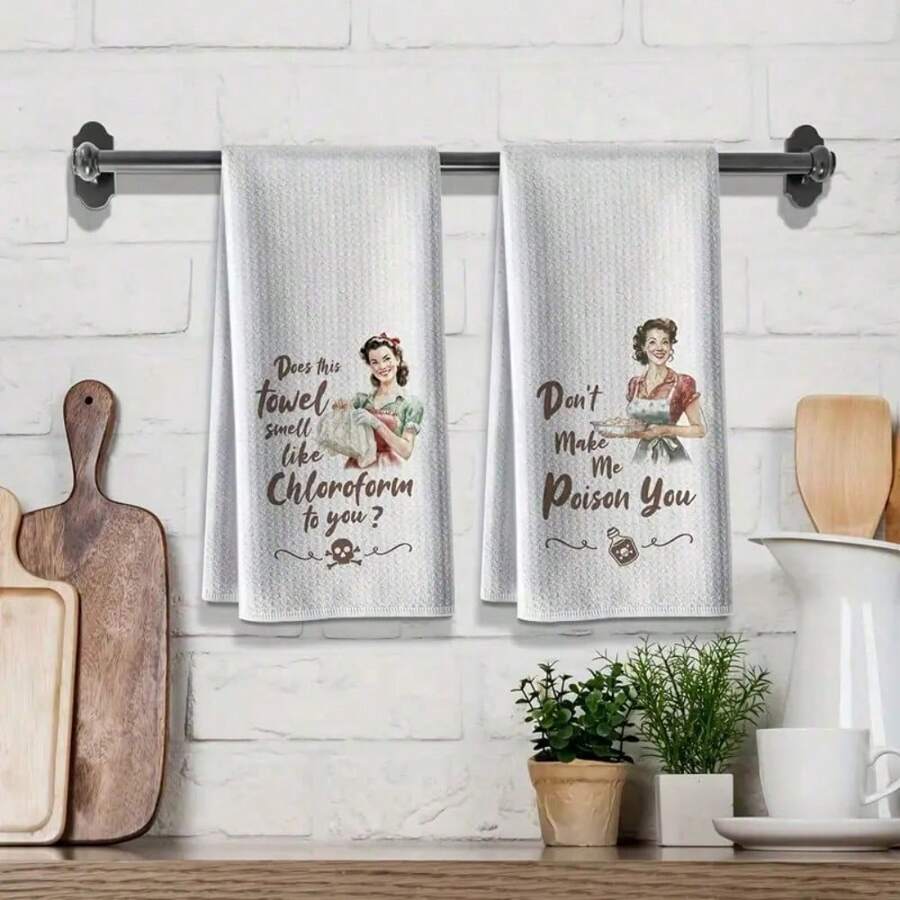 1/2/4pcs SetSuper Soft Microfiber Kitchen Towels, Fun Kitchen Towels, Highly Absorbent Dish Cloths, Perfect Gifts For New Homeowners And Housewarming Parties, Kitchen Dish Towels And Dish Cloths, Exquisite Retro Creative Cartoon Design