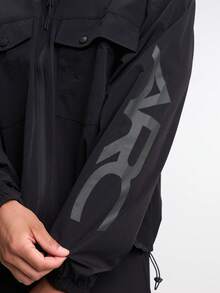 Letter Print Stand Collar Pocket Zip-Up Long Sleeve Jacket - Black - View 5