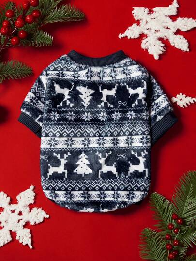 PETSIN 1 宠物圣诞猫狗通用海军蓝驯鹿雪花仙境岛印花毛绒保暖舒适狗狗圣诞