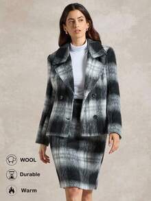 Briarwyn Women's Elegant Plaid Long Sleeve Top And Skirt 2 Pieces Set, ,Old Money Style Women, Fall Clothes For Women ,Winter Set Thickened Fabric - Black and White - View 1