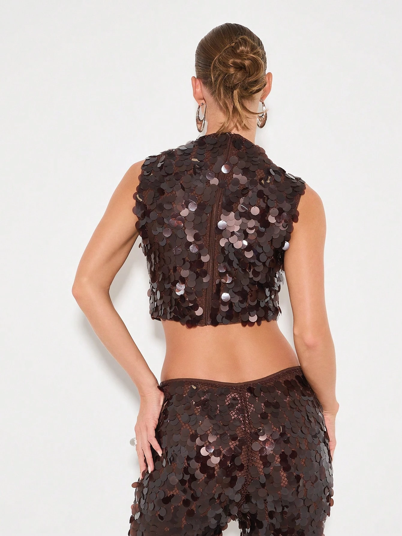 KIZN Sequin High Neck Crop Top
