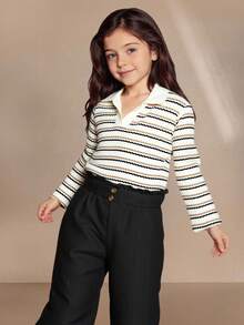 SHEIN 3 件装年轻女孩休闲舒适阔腿裤，春季和秋季