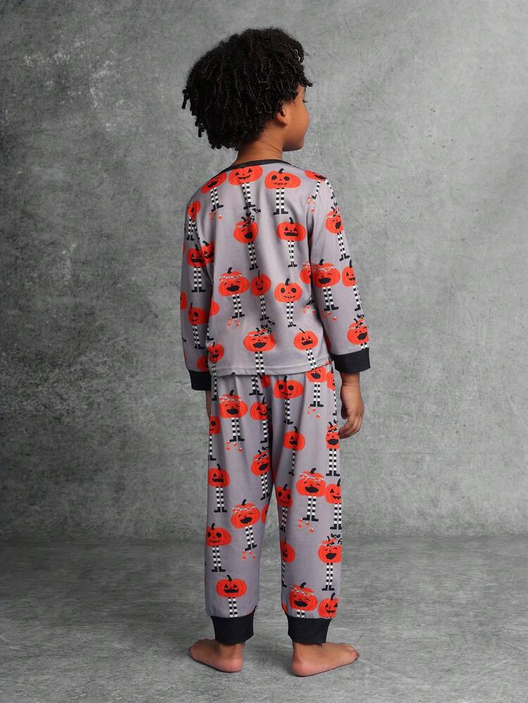 ハロウィン 長袖 パンプキンフェイス プリント パジャマセット