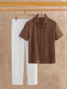 Manfinity NXTstreet 2件套男士休闲刺绣英式 Polo 衫套装 - 棕色 - 查看 3