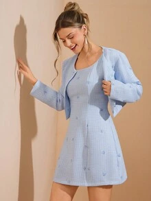 Amorya Women's Elegant Bow Decor Short Jacket And Sleeveless Dress Set, Suitable For Daily Wear And Multiple Occasions, Autumn