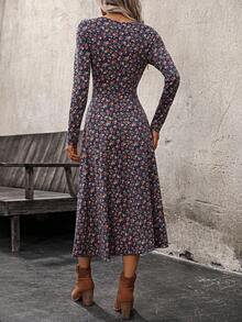 EMERY ROSE 女士度假碎花圆领长袖连衣裙 - 彩色 - 查看 2