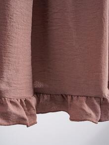 EMERY ROSE Plus Size Women Vacation Solid Color Ruffle Hem Short Puff Sleeve Casual Dress,Suitable For Summer Vacation Outfit For Women,Summer Dresses For Women - Camel - View 8