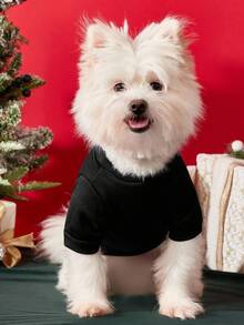 PETSIN 1 件宠物圣诞猫狗通用可爱圣诞小妖精圣诞快乐英文印花图案黑色抓绒保暖舒适狗狗圣诞服 - 黑色 - 查看 6