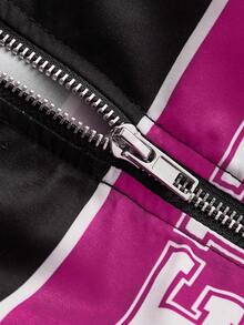ROMWE PUNK Chaqueta corta de mujer con parches de colores contrastantes y estampado de letras - Rosa - Ver 4