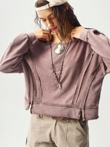 Bohemela Áo sweatshirt nữ dáng rộng, tay dài, màu trơn, kiểu boho, thích hợp cho mùa thu/đông. - Màu nâu  Mocha - Xem 5