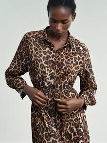 Maija Women's Fashionable Commuter Leopard Print Shirt Dress Leopard Print Dress Women Shirt Dress Animal Print Dress Leopard Dress - Brown - View 2