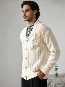 Manfinity CityGents Men's Casual Commuter Embroidered Cardigan, Autumn/Winter