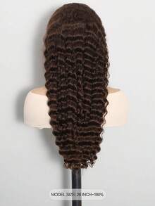 Peluca de encaje frontal de cabello humano con ondas profundas de color marrón chocolate, 13X4, sin pegamento, con encaje frontal transparente y densidad del 180% para mujeres, color marrón chocolate, rizado profundo - S4 - Ver 3
