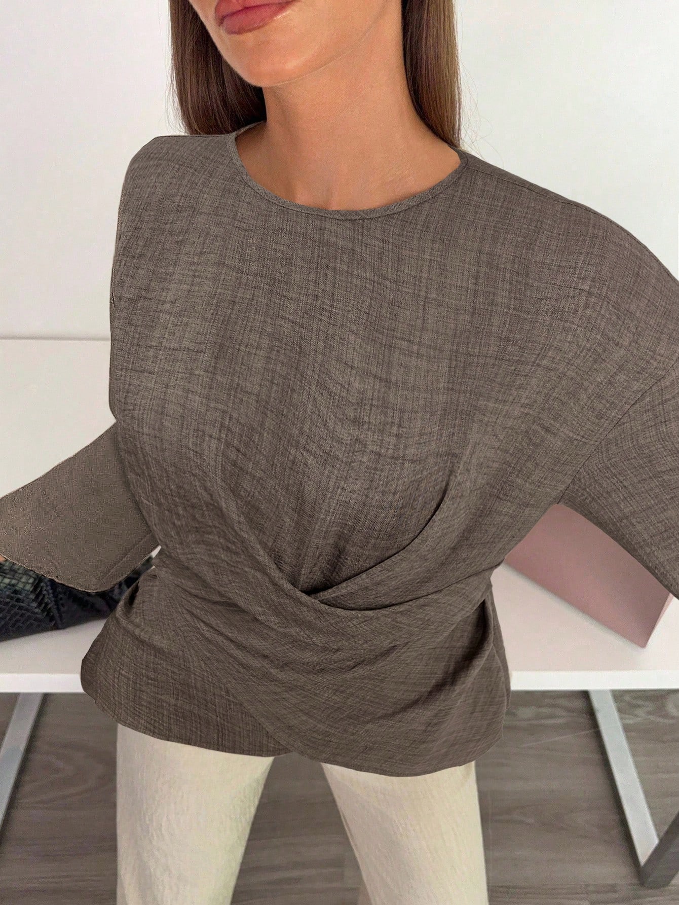 Siren Gaze قميص كاجوال للنساء بياقة مستديرة وأكمام...