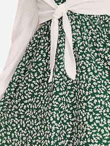 SHEIN Bộ áo khoác cardigan tay dài dệt kim trơn đơn giản dành cho bé gái tuổi mới lớn và váy yếm họa tiết hoa nhỏ xinh - Nhiều màu - Xem 7