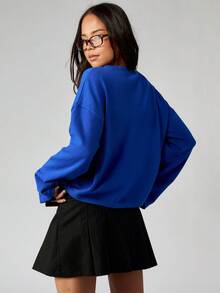 MISSGUIDED Relaxed Fit Button Front Cardigan Sweater Long Sleeve Knit Oversized Fall Winter Layering Essential - Blue - View 2