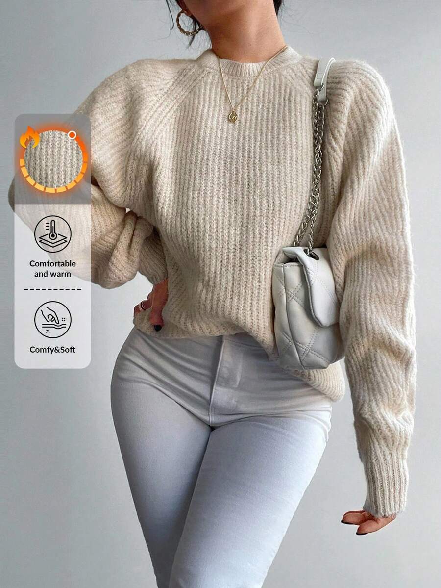 EURMUSE Solid Raglan Sleeve Jumper - Apricot - View 1