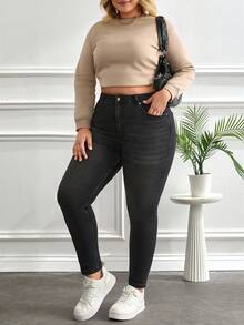 RueChic Plus Size High Waist Black Skinny Jean - Black - View 1