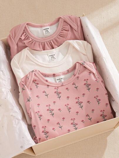 Souflis Souflis 2-Piece Set French Vintage Ditsy Floral Long Sleeve Romper, Versatile For Outings, Gatherings, And Home Wear Baby Girl Clothes Long Sleeve Baby Girl Clothes Spring Fall Baby Girls Casual Printed Solid Color Rompers Winter