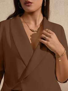 Juhart 大码女式优雅简约系带杏色薄款西装外套 - 棕色 - 查看 6
