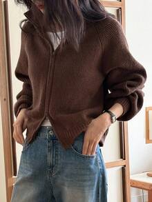 Livesso Women's Loose Business Casual High Neck Knit Cardigan, Minimalist Fashion For Commuting And Office Wear, Autumn/Winter