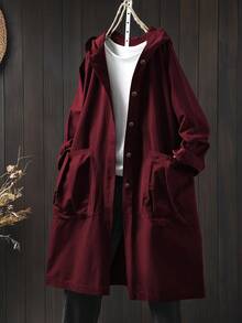 Joress Jaqueta longa com capuz casual plus size e bolsos grandes