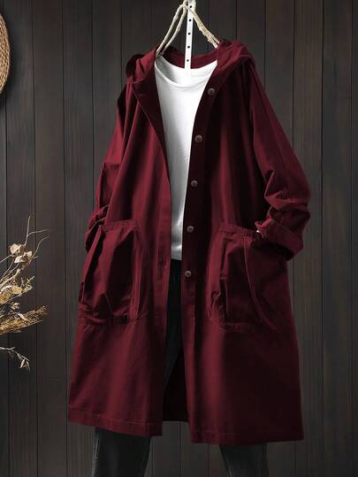 Joress Chaqueta larga con capucha y bolsillos grandes para tallas grandes