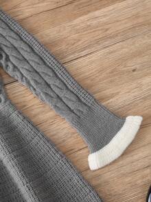 Vestido suéter feminino elegante, estilo universitário, gola branca, babados, manga larga, texturizado, de malha, manga comprida, adequado para uso diário, ao ar livre, no campus, no outono/inverno