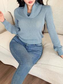 Modelyn Suéter casual de moda de unicolor y manga larga para mujer, otoño/invierno