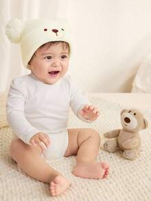 Cozy Pixies 2 件装可爱熊表情婴儿帽，针织加厚保暖防风帽，适合户外使用