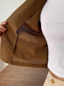 Elyressa 女士优雅法式纹理棕色长袖夹克，适合日常通勤 - 棕色 - 查看 7