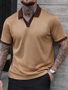 Manfinity CasualCool 男士翻领 Polo 衫，华夫格针织面料，休闲百搭，适合日常穿着、朋友聚会和周末休闲，INS 热销百搭单品 - 卡其色 - 查看 1