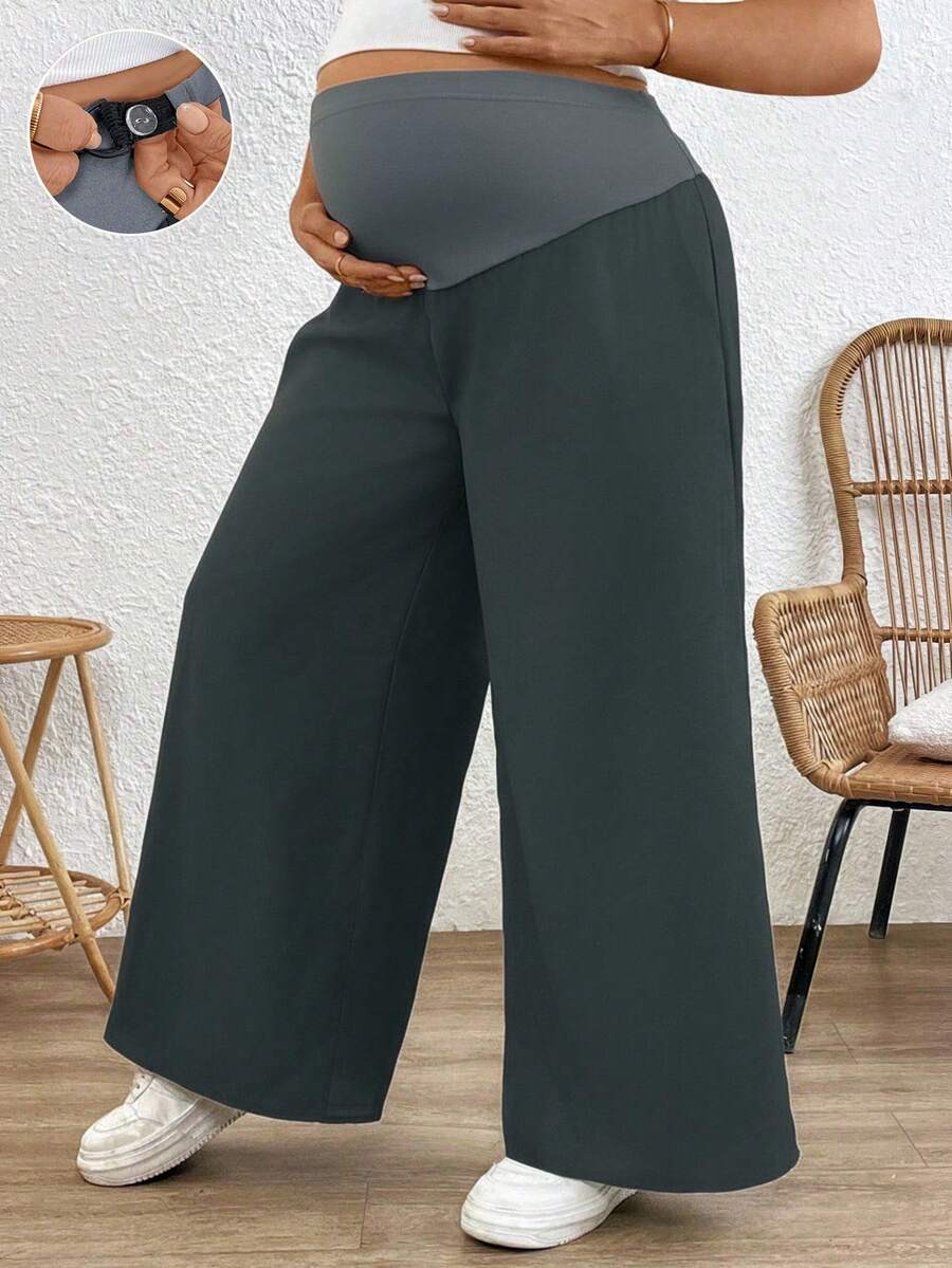SHEIN Fashionable & Versatile Contrast Color Waistband Wide Leg Pants For Pregnant Women