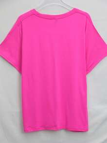 Maweii 大码女式休闲圆领套头 T 恤，柔软透气面料，可机洗，四季舒适休闲装 - 玫紅色 - 查看 2