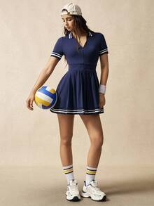 VARSIVA Women's Sports Dress With Contrast Binding, Fashion Suitable For Summer - Navy Blue - View 9