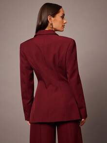 Silquee 女士休闲商务纯色收腰长袖西装外套 - 酒紅色 - 查看 2