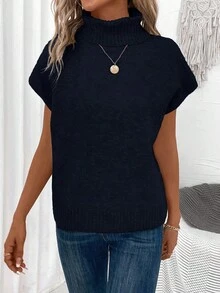 EMERY ROSE Women Casual Loose Fit Turtleneck Sweater Vest - Royal Blue - View 3