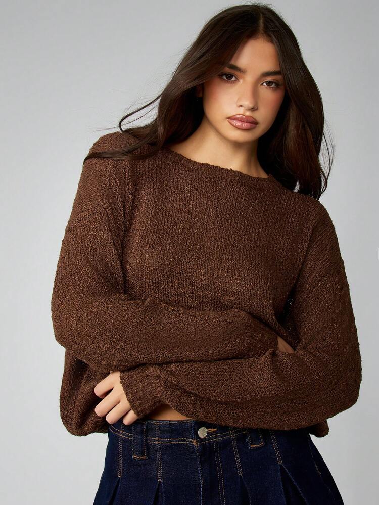 MISSGUIDED Cozy Oversized Boucle Knit Pullover Sweater Long Sleeve Crew Neck Fall Winter Comfort Top