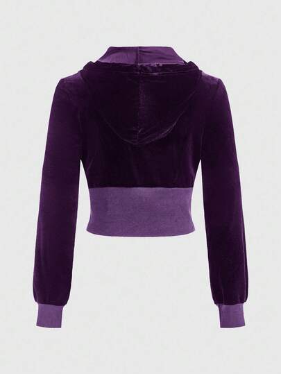 Goth Women's Autumn Rhinestone Cross Pattern Zip-Up Drawstring Hooded Casual Jacket