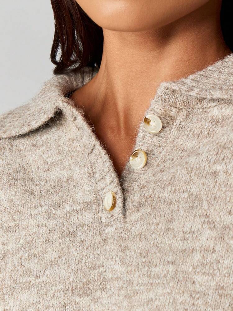 MISSGUIDED Oversized, locker sitzender Poloshirt-Pullover mit Knopfdetails und Langarm-Strickoberteile für lässigen Winter-/Herbststil