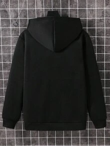 SHEIN 青少年男童休闲宽松舒适百搭纯色卫衣，适合冬季、秋季穿着，纽约字母印花卫衣，黑色上衣，秋季上衣 - 黑色 - 查看 2