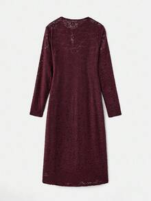 lacRébo Purple Semi-Sheer Midi Dress With Long Sleeves And Keyhole Detail Spring Spring Summer Office Dress Wedding Guest Dress - Purple - View 9
