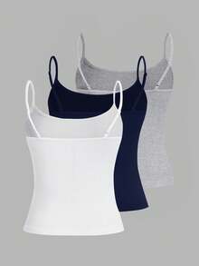 SHEIN EZwear 3 件套女士刺绣图案短款吊带背心，性感修身，适合夏季 - 彩色 - 查看 2