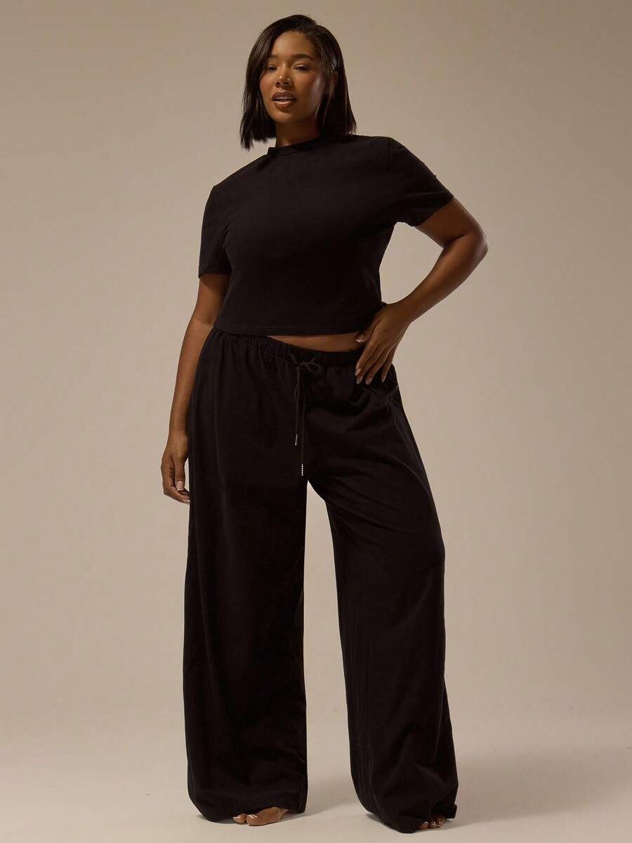 MUSERA Pantaloni con coulisse in vita, taglia comoda, solo basici eleganti e sexy, adatti per l'autunno e l'inverno, per curve