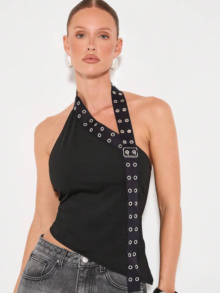 KIZN Studded Halter Top With Buckle Detail