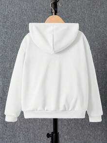 SHEIN 男童纯色长袖拉链卫衣，带口袋，适合秋冬季休闲穿着 - 白色 - 查看 2