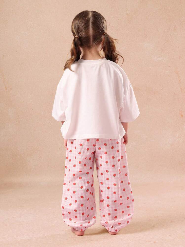 Strawberry Print T-Shirt With Matching Elastic Pants