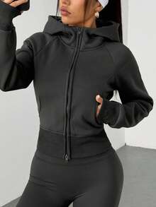 DAZY Women's Hooded Zip-Up Casual Slim Fit Thermal Lined Long Sleeve Sweatshirt Sweatshirt Jacket - Dark Grey - View 4