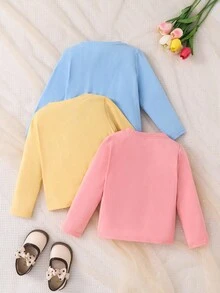 SHEIN 3件套年轻女孩针织可爱女孩图案圆领休闲T恤 - 彩色 - 查看 7