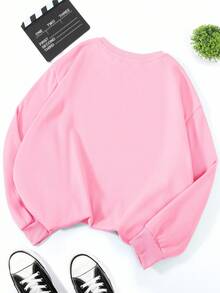INAWLY Sweatshirt Fleece Kasual Lengan Panjang Leher Bulat Motif Huruf untuk Wanita, Musim Gugur/Dingin - Berwarna merah muda - View 2